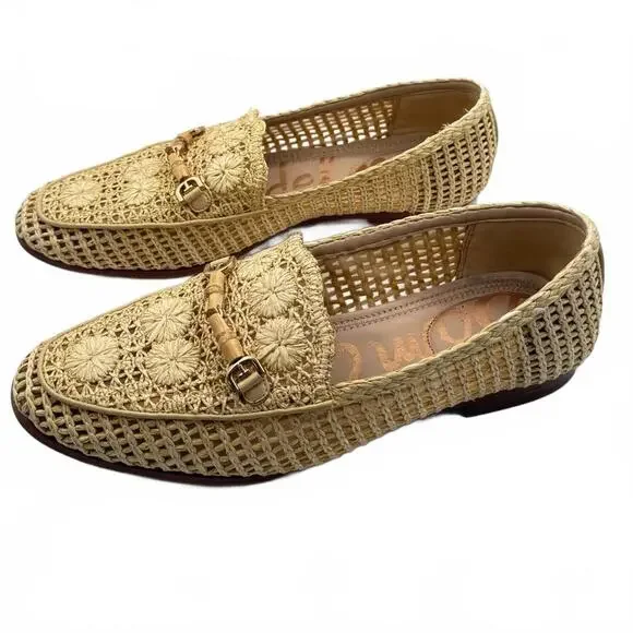 Sam Edelman Lowell Woven Loafers – Size 8 – Natural Raffia / Gold Bit CUTE! - Picture 2 of 6
